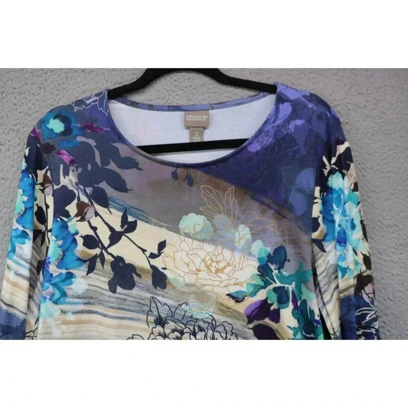 Chico's Long Sleeve Colorful Floral Tunic Top-Size 3 or X-Large - Picture 2 of 7